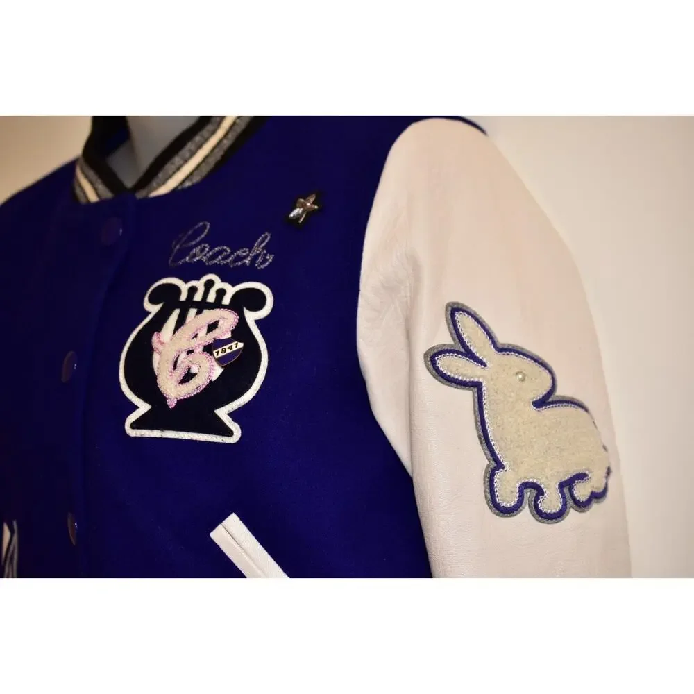COACH XS Waverly Varsity Jacket Baseball New York NYC Patch Blue Purple White